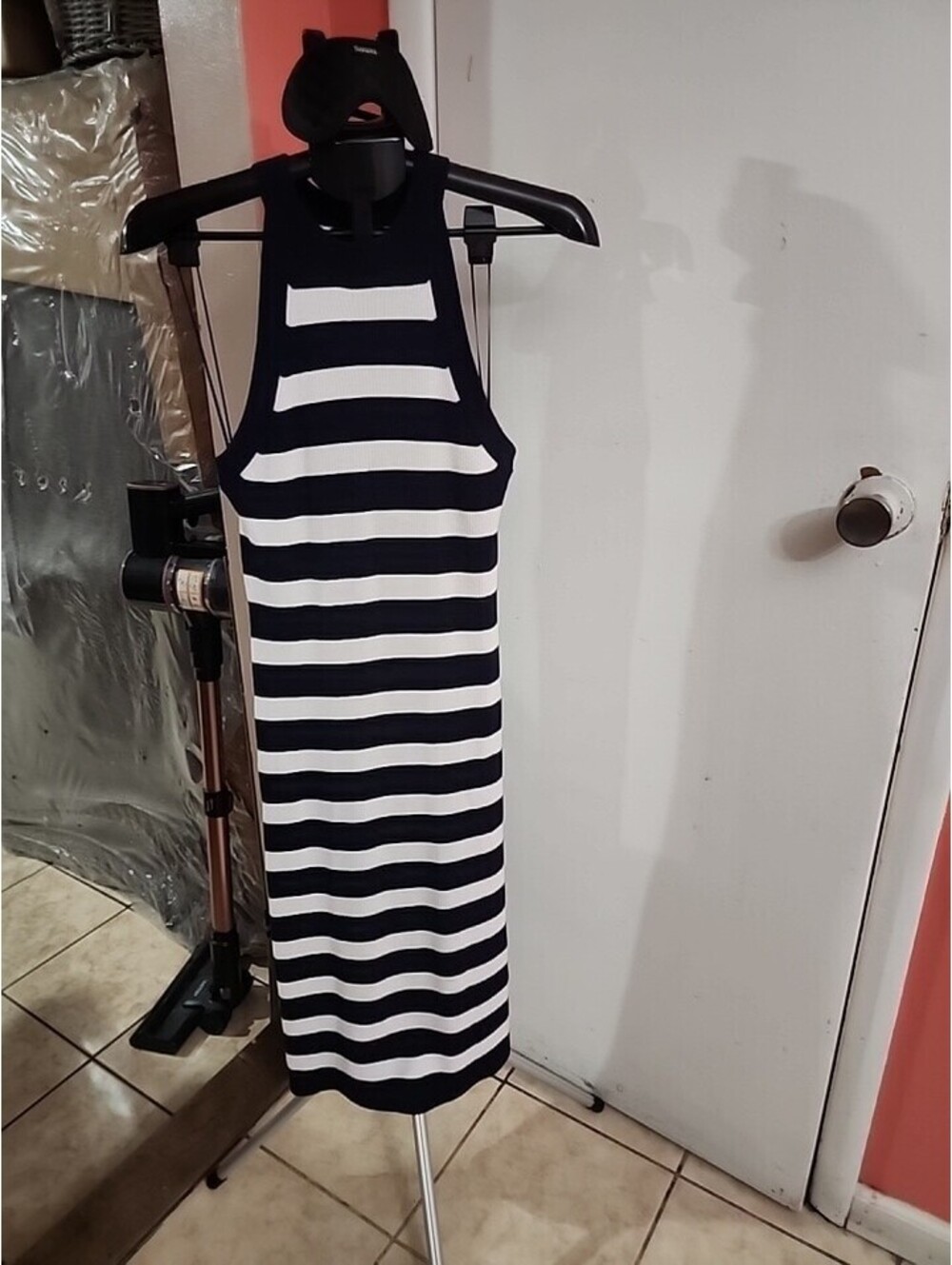 Old Navy Blue White Nautical Sleeveless Maxi Sweater Dress M